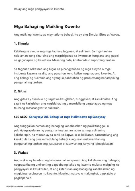 MAIKLING KWENTO: Uri, Elemento, Bahagi at Mga .